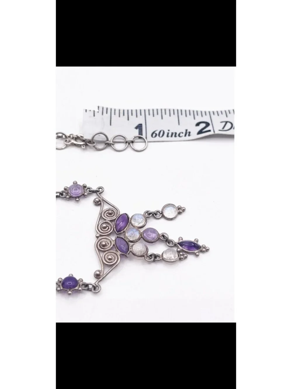 VTG Artisan 925 Sterling Silver Amethyst  & Moonstone Necklace Romantic Elegant